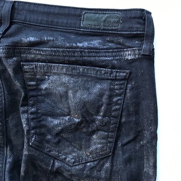 AG Unique LEGGING SUPER SKINNY Fit Black Coated Denim Jeans sz 30R - Picture 12 of 16
